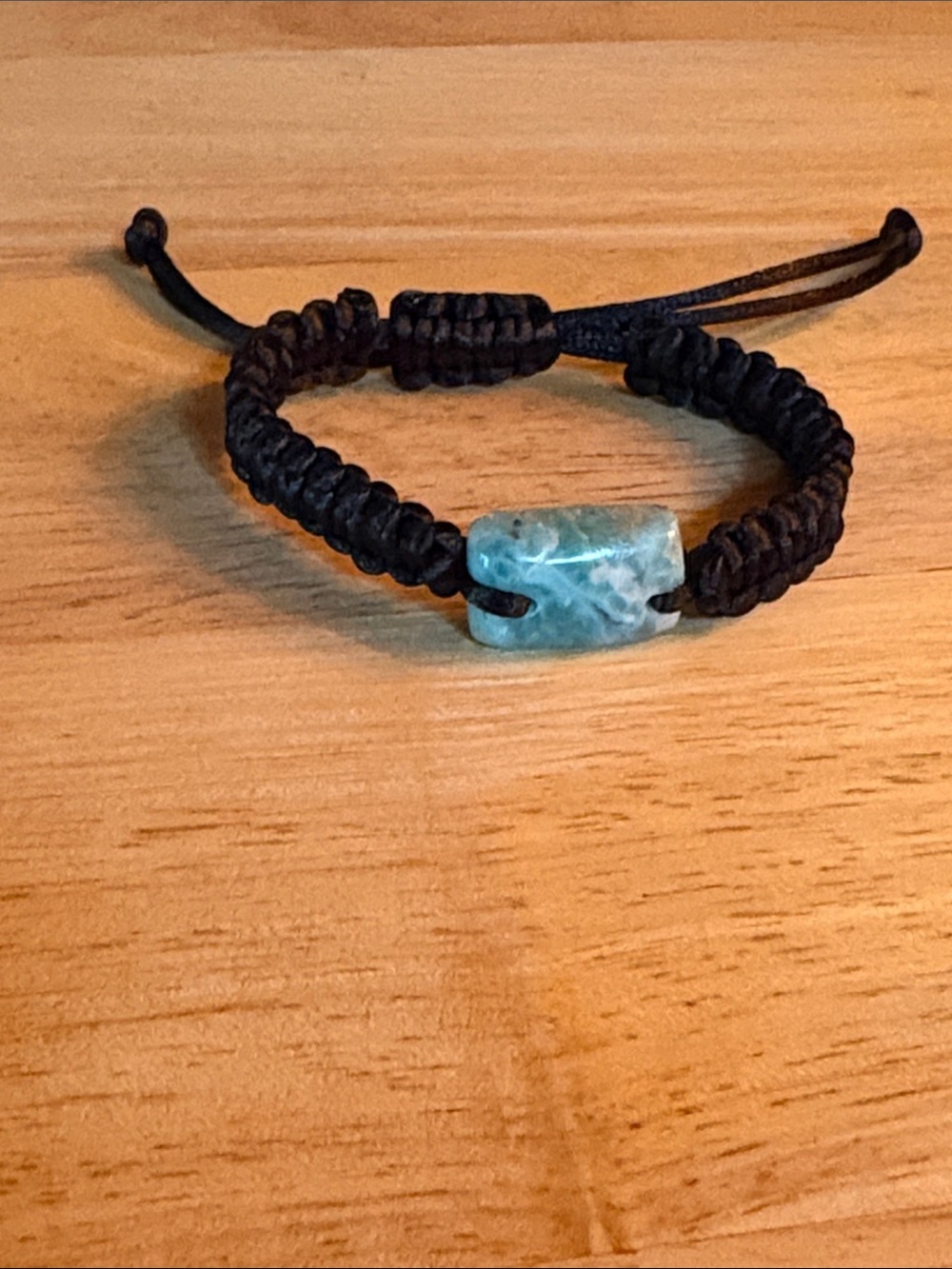 Black Braided Cord Bracelet with Larimar Stone Bead